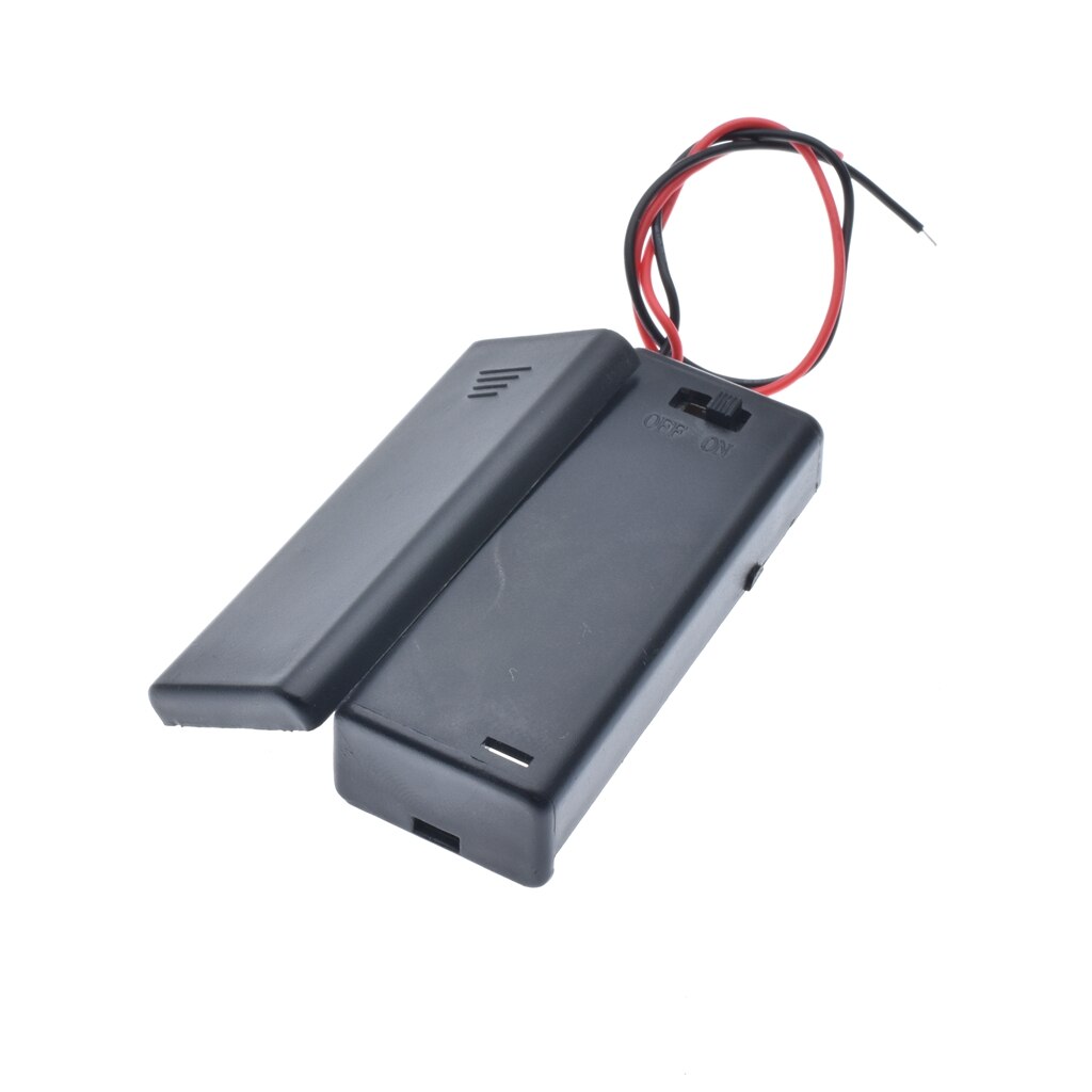 2 * AAA Battery Storage Case Box Holder for 2pcs AAA Batteries with ON/OFF Switch & Wire Leads Black