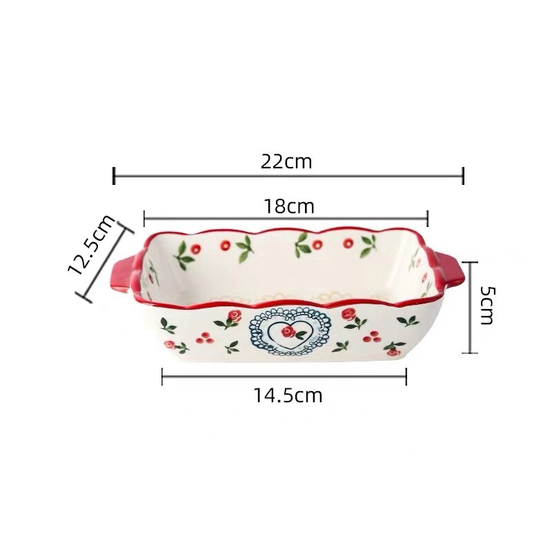 Ceramic Baking Dish Roasting Lasagna Pan Rectangular Dish Bakeware with Handle Microwave Hand-painted Dessert Plate: M