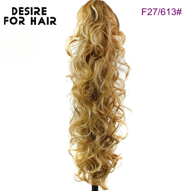 Desire Voor Haar 30Inch Lange 200G Hoge Temperatuur Synthetisch Krullend Paardenstaart Hair Extensions Met Claw Clip Haarstukken Voor vrouwen: 27/613 #