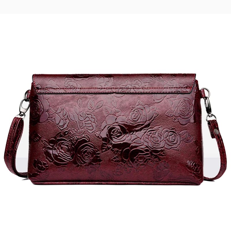 Retro Rose Flower Embossed Sling Bags Mother Single Shoulder Purse Flap Crossbody Bag Ladies Party Purse Bag