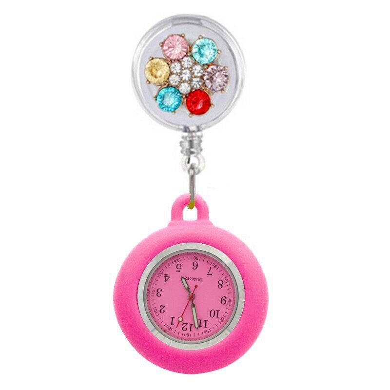 Reloj de bolsillo de silicona para enfermera y doctor, cronógrafo retráctil con piedras de cristal coloridas, para hospital