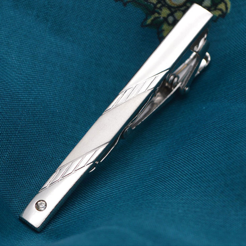 Pince à cravate en métal argenté pour hommes, épingle à cravate en cristal pour hommes, accessoires de mariage: Z03-Silver