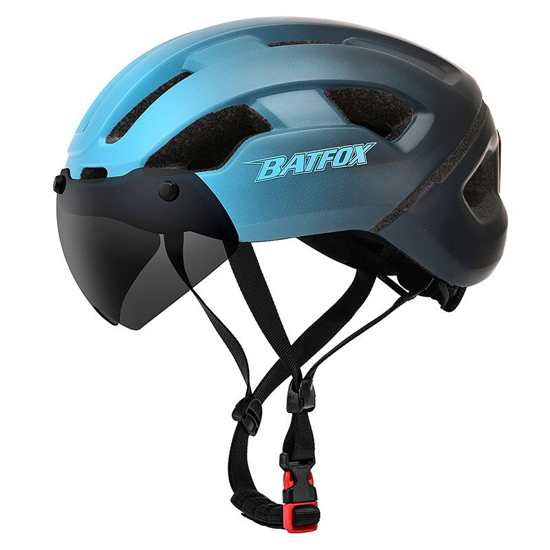 Batfox-casco de ciclismo con luz Led para hombre, protector de cabeza para bicicleta de montaña, con carga USB, moldeado integralmente, magnético, Google: 8276-Blue