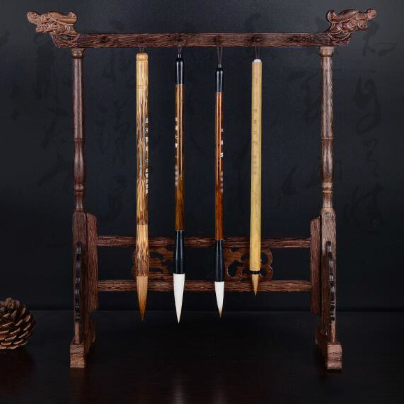 Brush Holder Pen Hanging 12 Hangers Solid Wood Writing Penholder Traditional Writing Brush Hanger Practical Study Brush Pen Rack