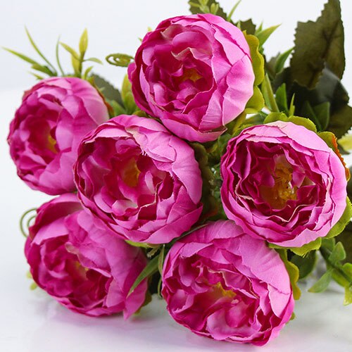 6 Heads Grote Zijde Peonie Bloemen Boeket Kunstbloemen Pioen Bruidsboeket Bruiloft Decor Voor Home Garden Hotel Faux Flores: Rose-red