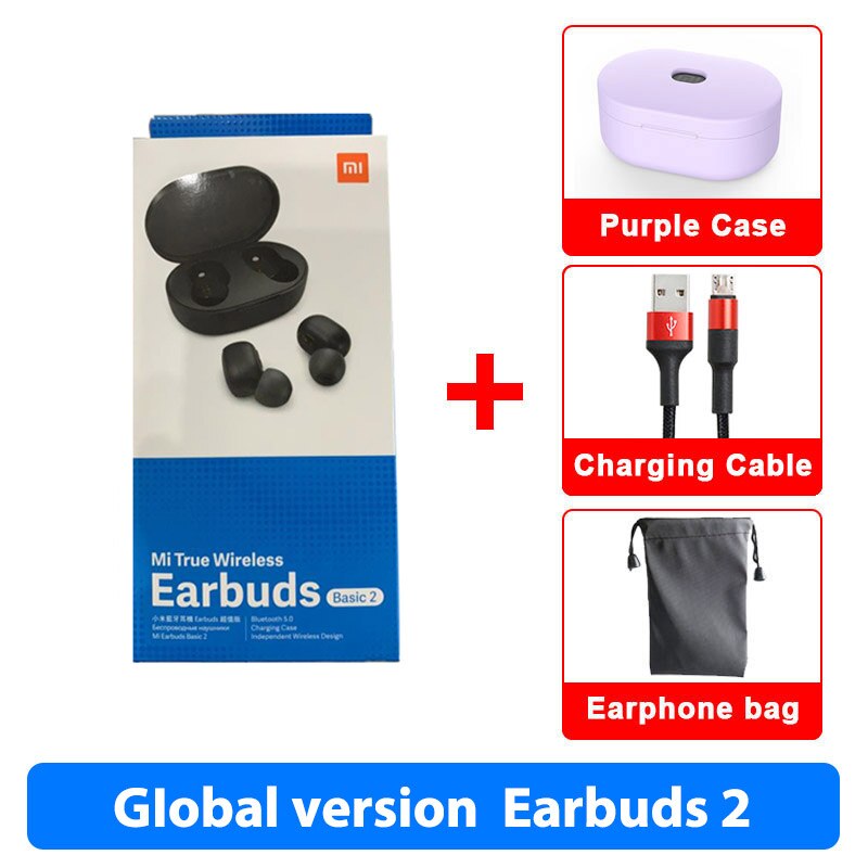 Global Version Xiaomi Redmi AirDots 2 Bluetooth5.0 Low Lag Mode TWS Bluetooth Earphone Headset BT5 True Wireless Stereo Auto: 2 GL Cable N Purple