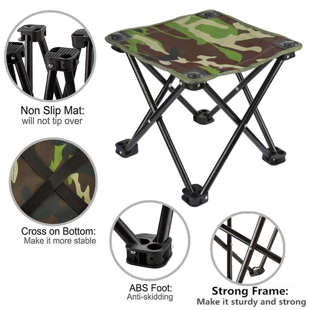 Iron Camouflage Folding Chair Portable Oxford Cloth Mini Camp Stool Outdoor Folding Chair Beach Fishing Stool Four-Legged