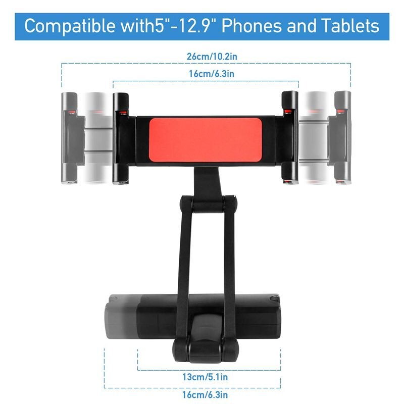 Tablet Car Mount - Universal Back Seat Holder - Fits iPad Pro/Air/Mini, iPhone, 5-12" Devices