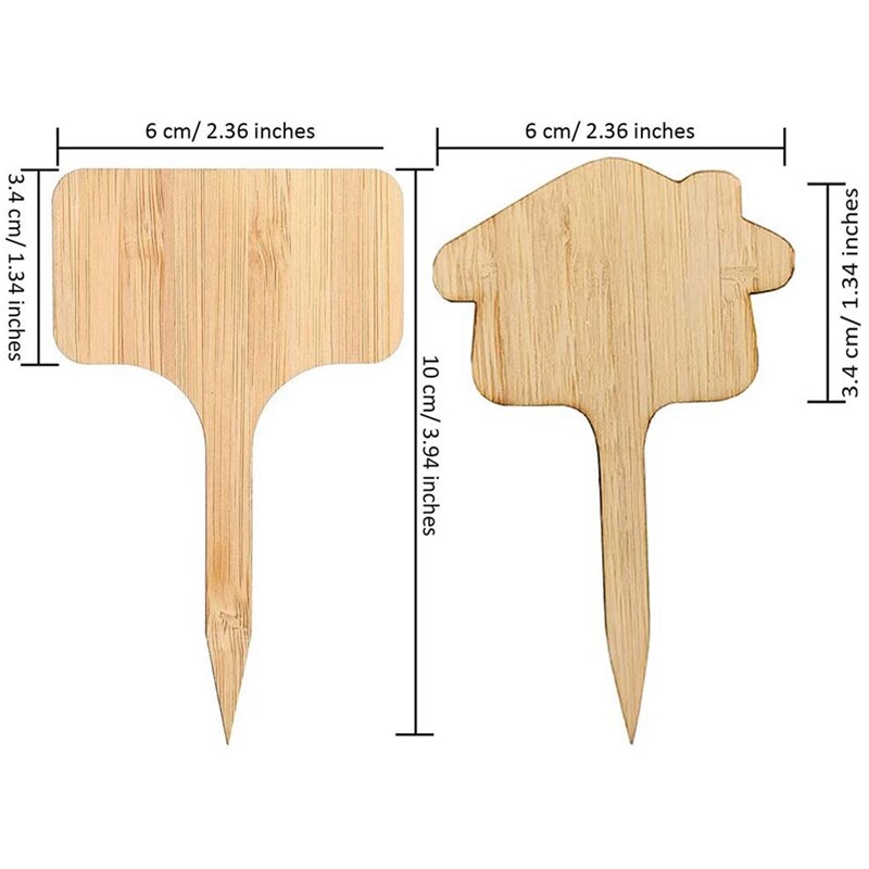 Bamboo Plant Label 50 Houses and T-Shaped Garden Labels for Seed Potted Herbs, Flowers and Vegetable (6 x 10 cm)