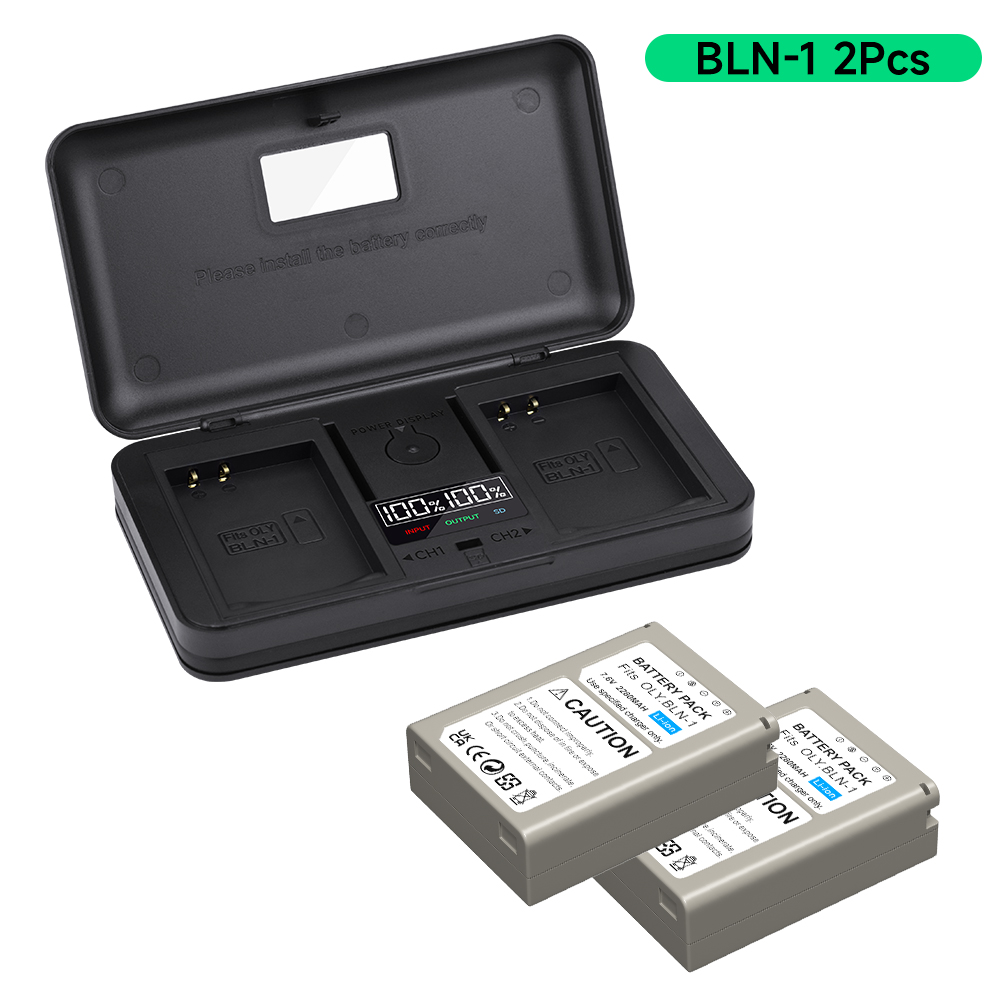 BLN-1 BLN 1 PS-BLN1 Batería con estuche de almacenamiento Cargador para Olympus OM-D E-M1, Olympus Pen F, OM-D E-M5, PEN E-P5, OM-D, HLD-6: Rosa