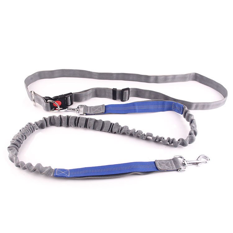 Dog traction rope nylon reflective pet supplies dog harness collar jogging adjustable belt waist bag traction belt rope: Gray