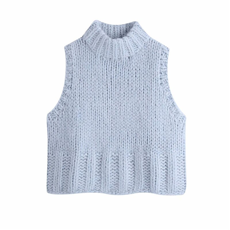 Za-suéter de punto para mujer, chaleco sin mangas con cuello redondo, ropa de calle, Top de punto para mujer, suéteres informales de para Otoño e Invierno: L
