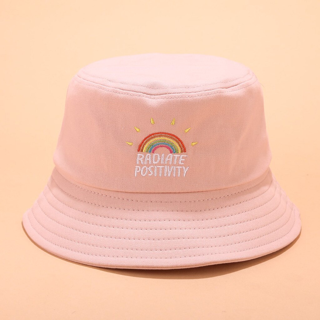 Kvinder regnbue print lærred foldbar udendørs spand hat sol hat cap
