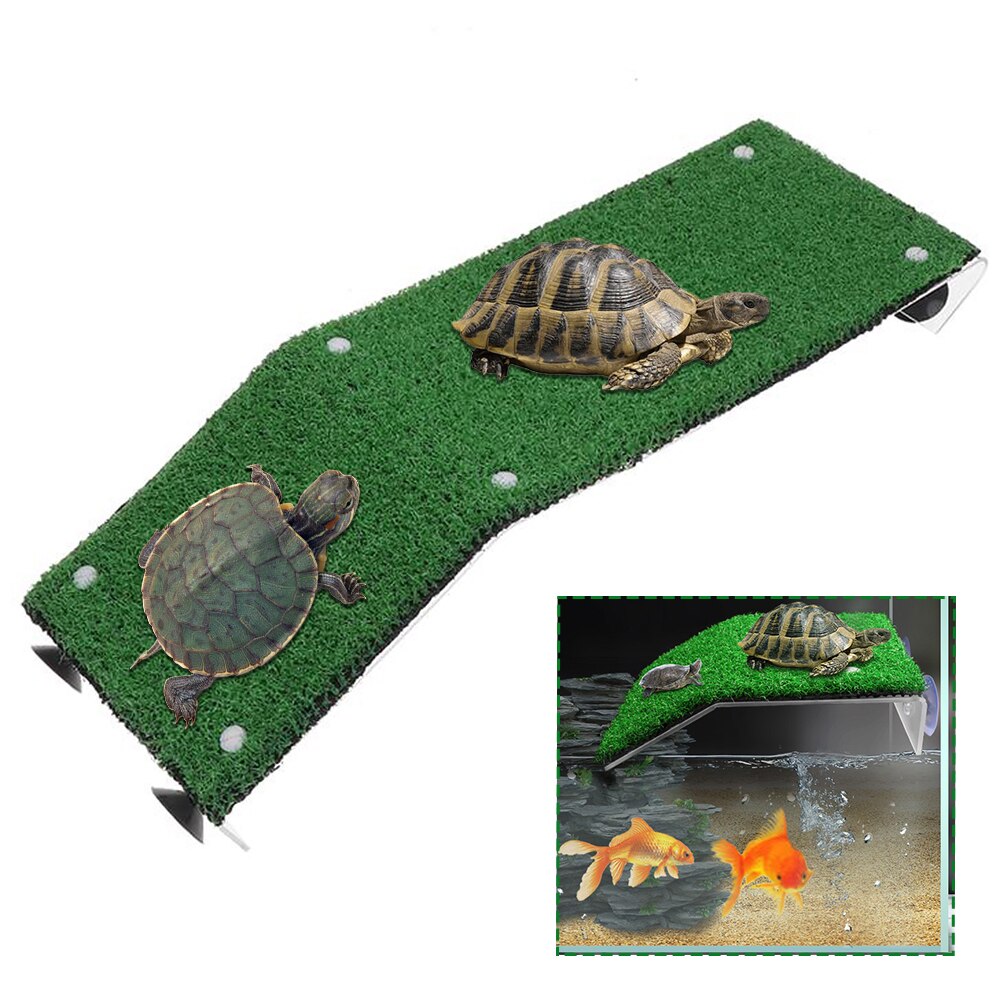Turtle Platform Rest Tortoise Climbing Ladder Drying Basking Terrace Simulated Lawn Reptile Decoration Fish Tank Suction Cup