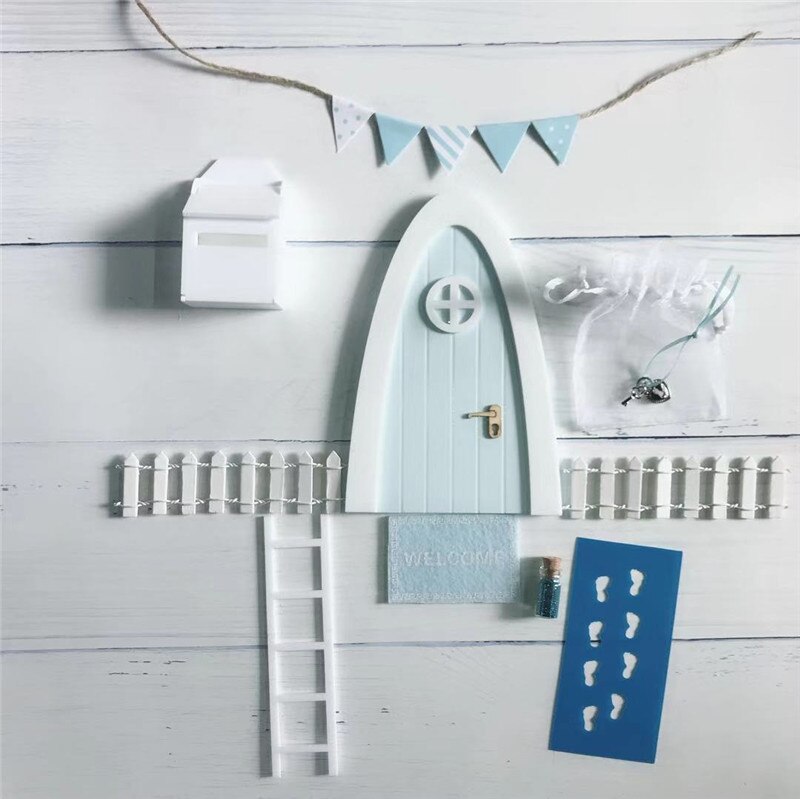 Hand Made Fairy door great for girls room miniature pretend play magic fairies tooth fairy door: Baby Blue Set