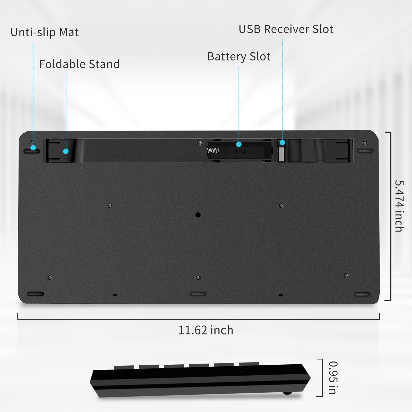 RAPOO K800 2.4G Wireless Keyboard Silent Mini Compact Keyboards for Computer Desktop PC Laptop Travel Business Plug and Go