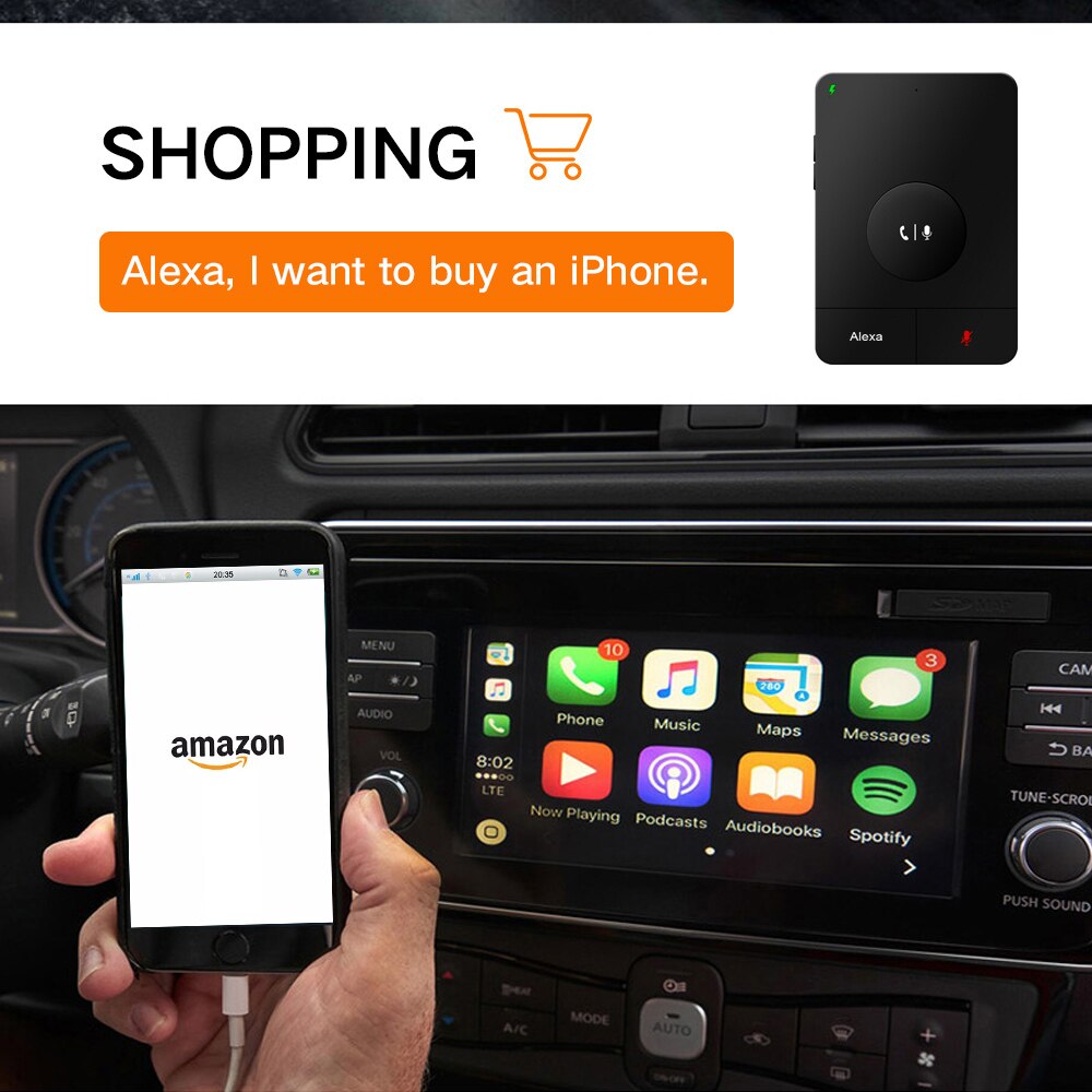 Alexa Bluetooth 4.2 A2DP Audio Receiver Handsfree Aux Car Kit Fm Transmitter Voice Control Siri Google Assistant GPS Navigation
