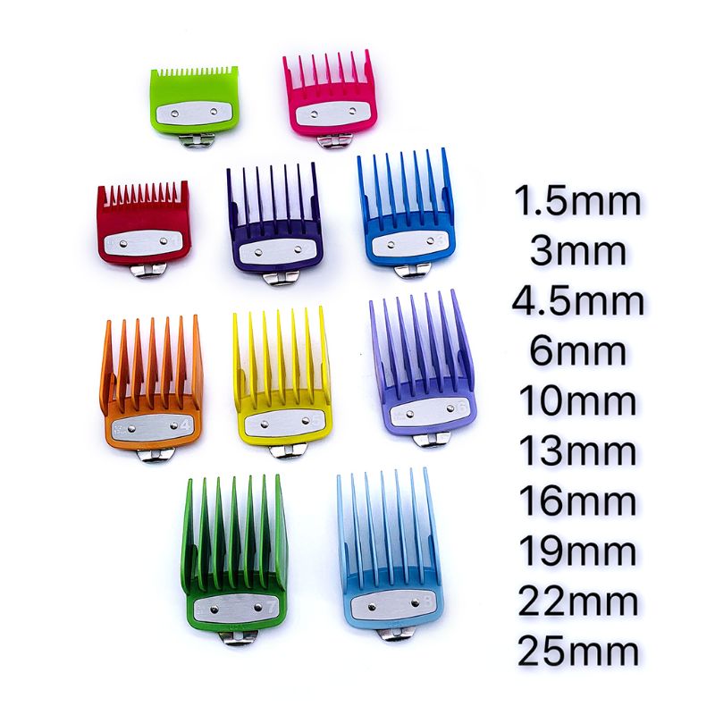 Pente de guia colorido, pentes com vários tamanhos de metal, ferramenta de corte, cortador de cabelo: MULTI