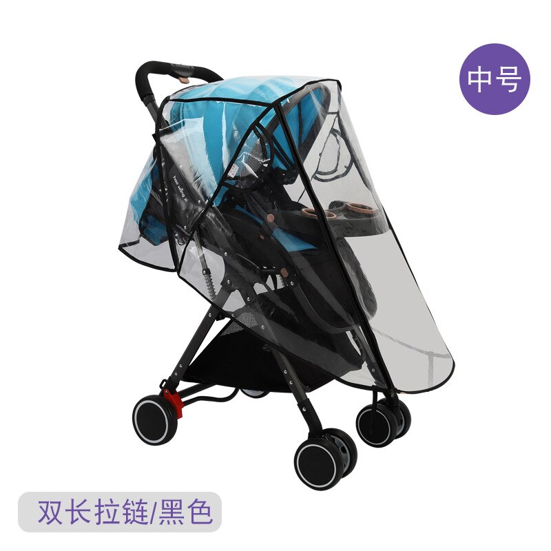 Baby Stroller Rain Cover Wind And Cold Perambulator Raincoat Transparent eva san Car Rain Cover Univers: Food Grade Eva Double Long Zipper Door Opening Medium Black Edge