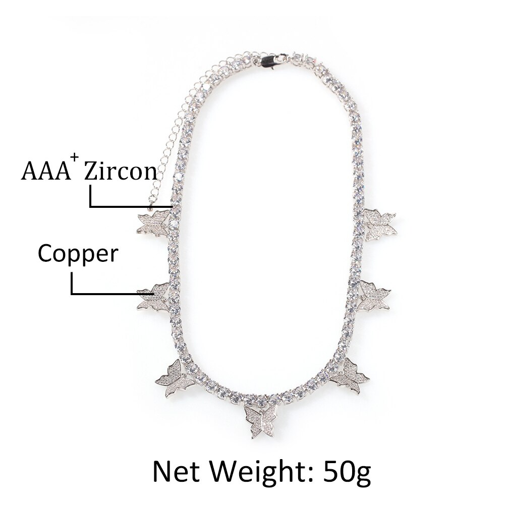 sterben BLING KÖNIG Frauen 5mm CZ Tennis Kette 1 Reihe 7 Stck Schmetterling Rosa & Silber Farbe Luxus Verlängerung kette Schmuck