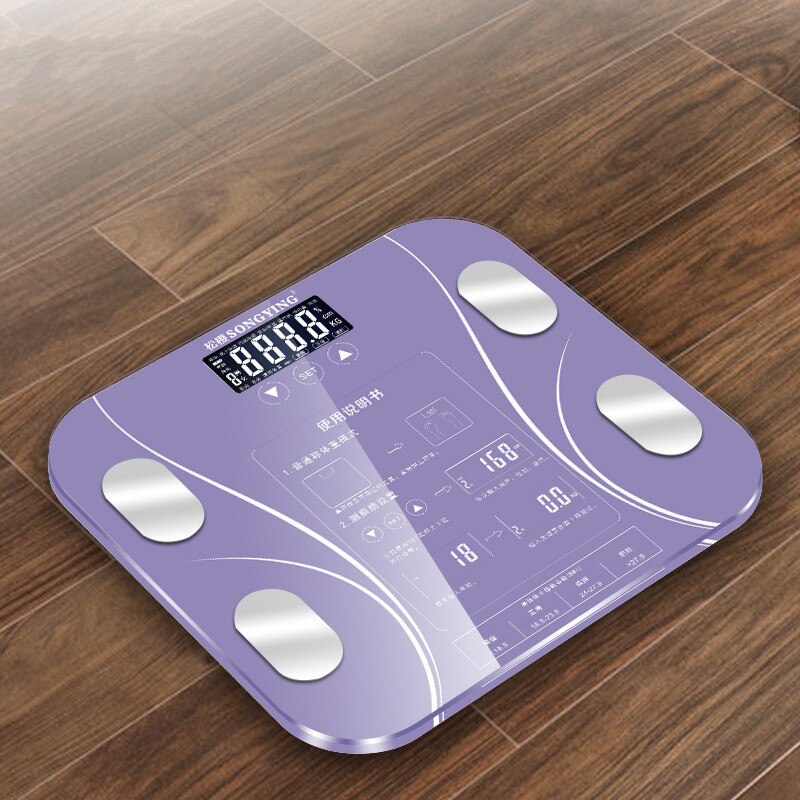 CE Body Fat Scale Smart Wireless Digital Bathroom Weight Scale Body Composition Analyzer English Function Weighing Scale: Purple