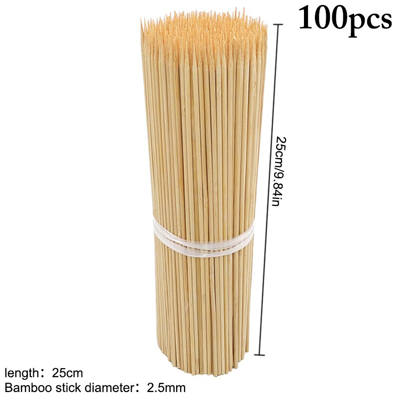 100PCS Bamboo Skewers Natural Disposable Skewer Sticks Kebab Skewers for Grill Bamboo Meat Tool Disposable Long Sticks: A