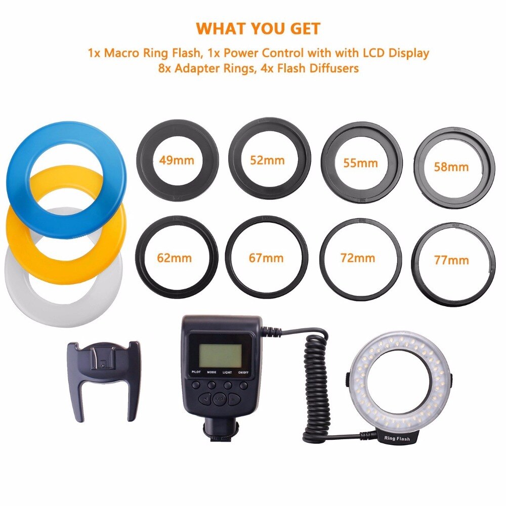 RF-550D LED Macro Ring Flash Light Speedlight Speedlite for Canon Nikon Sony Hotshoe Olympus Panasonic Pentax Flash fc100