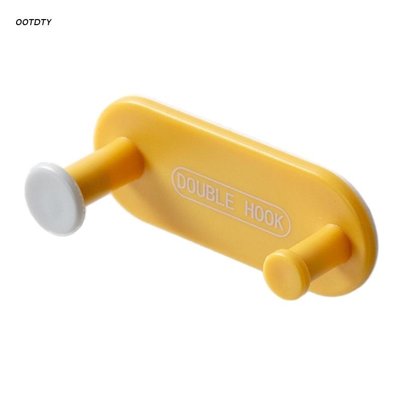 4Pcs Wall Mount Plastic Key Holder Double Hooks Cable Organizer Clothes Hanger: yellow