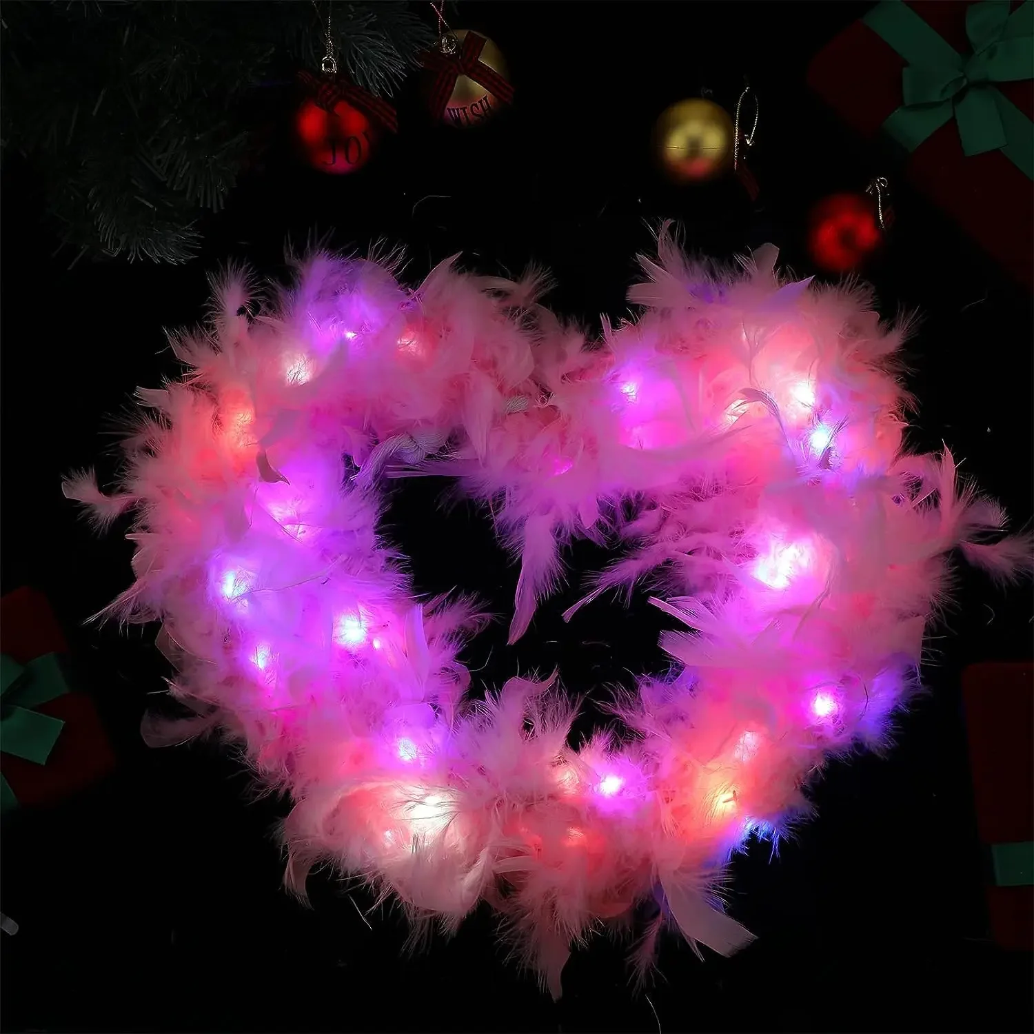 Federboa, LED-Lichterkette, Schal, Lichterkette, leuchtende Federstiefel, 2 m, für Party, Hochzeit, Weihnachtsbaum, Heimdekoration, Halloween