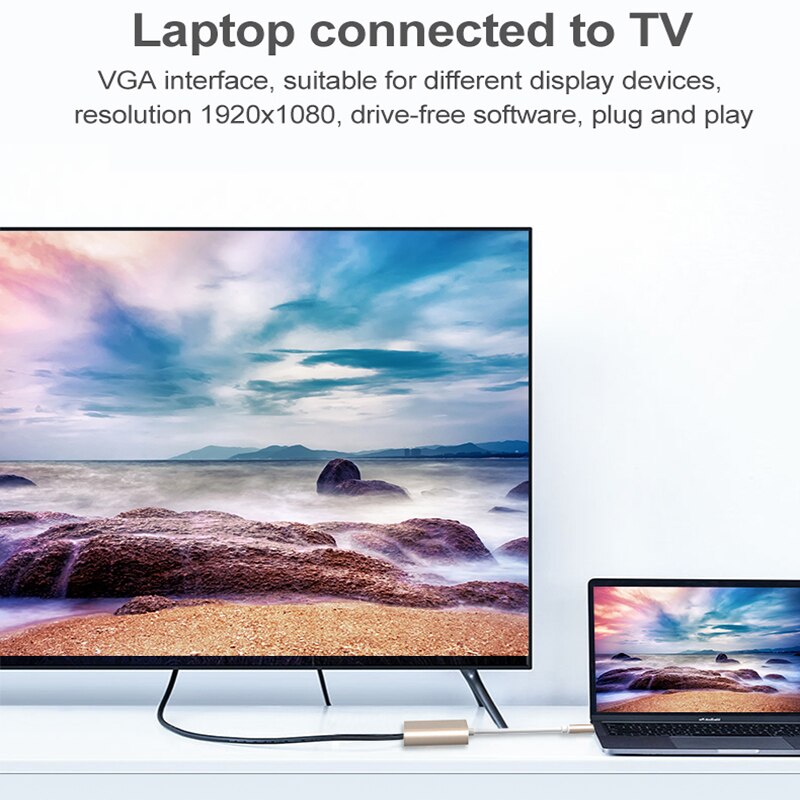 Type c til vga usb 3.0 pd 3- i -1 thunderbolt type c hub  to 4k vga usb adapter med type-c strøm til bærbar computer