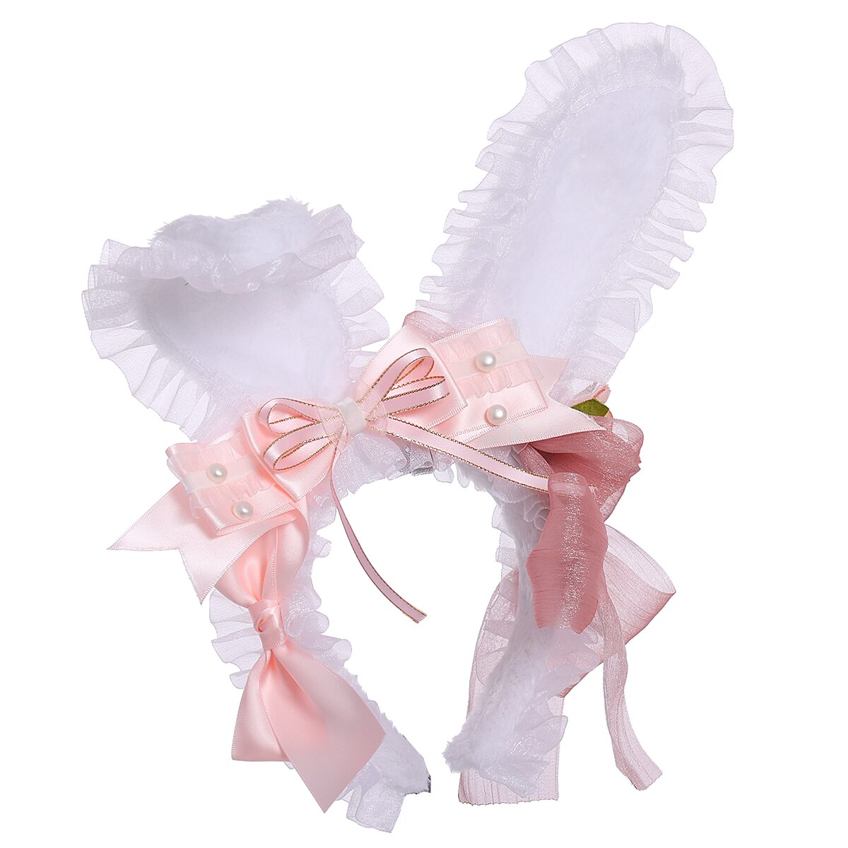 Diadema con Orejas de conejo para niña, tocado Kawaii de Lolita, tocado de conejo hecho a mano, KC japonés, dulce Conejo, ropa para la cabeza para el día de Pascua: pink