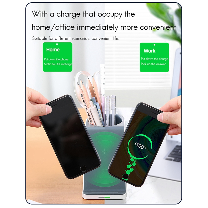 10W Wireless Charger Desk Stand Organizer Wireless Charging Station For Iphone And Samsung , Desk Storage Caddy