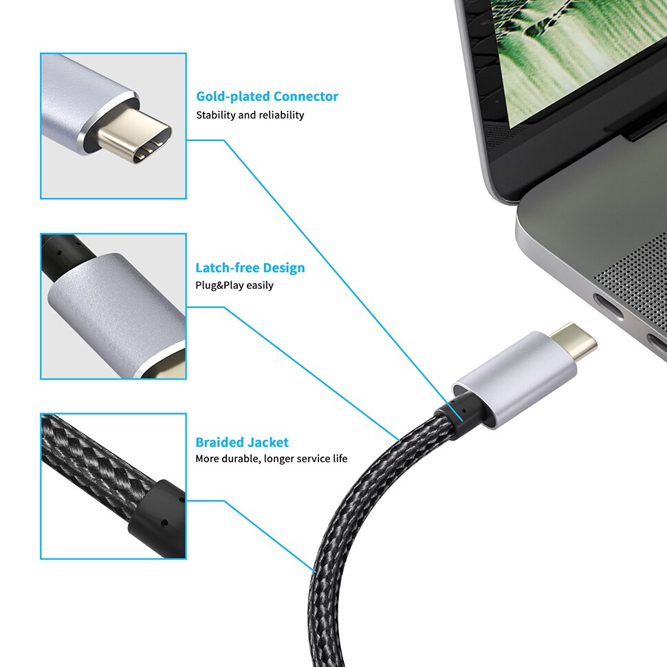 Kabel Thunderbolt 3 USB C do Displayport 1.4 8K 4K 144Hz 2K 165Hz Kabel USB 3.1 typu C do DP do macbooka pro Dell