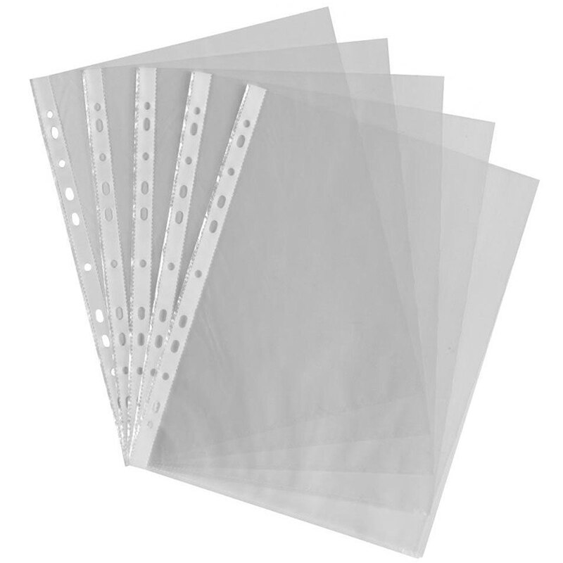 100Pcs/Lot A4 Clear Plastic Punched Pockets Folders Filing Thin 11Holes Loose Leaf Documents Sheet Protectors: TP-1