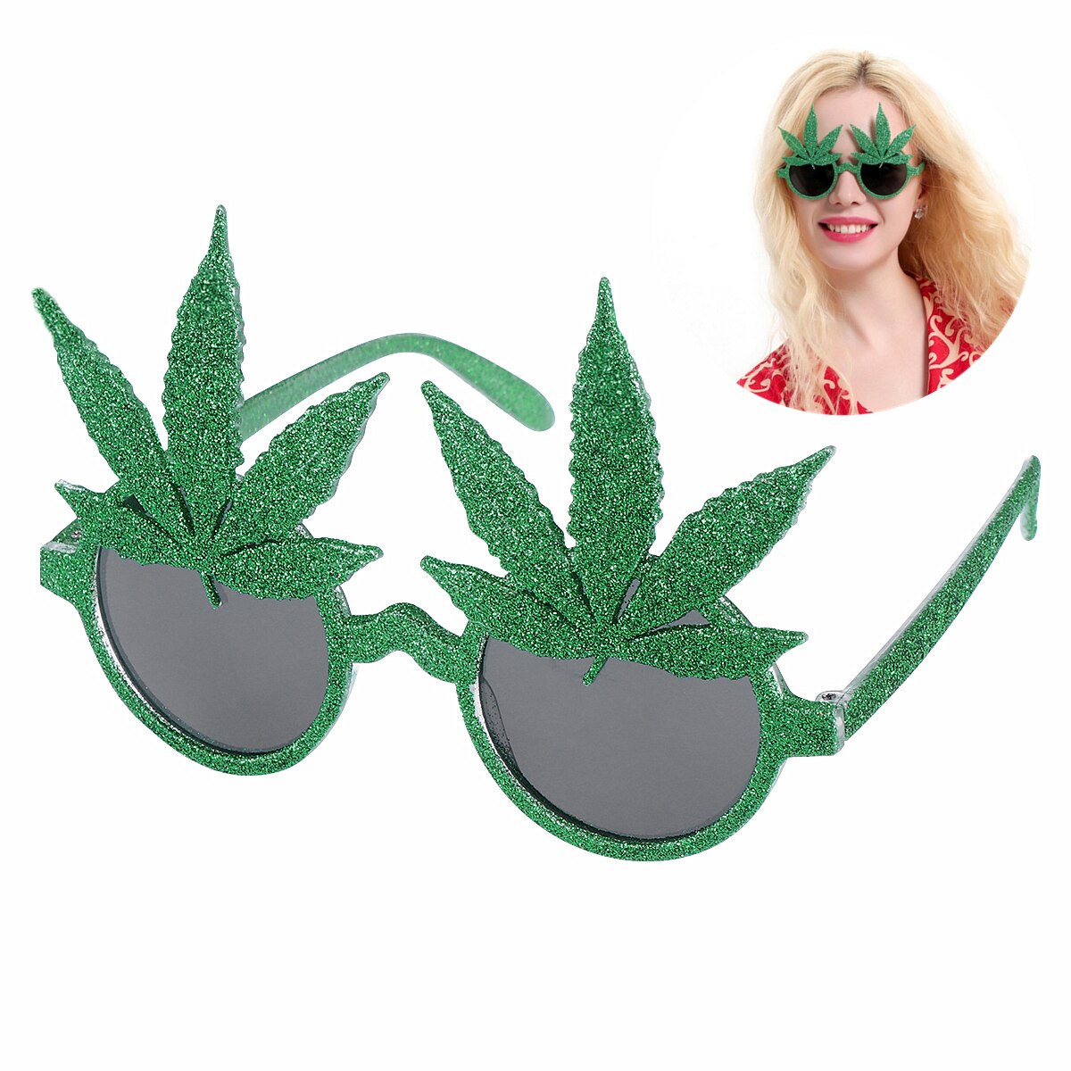 Green Maple Leaf Sunglasses Photo Booth Props Queen Eyewear Merry Christmas Party Years Eve Decoration Selfie Props Glasses