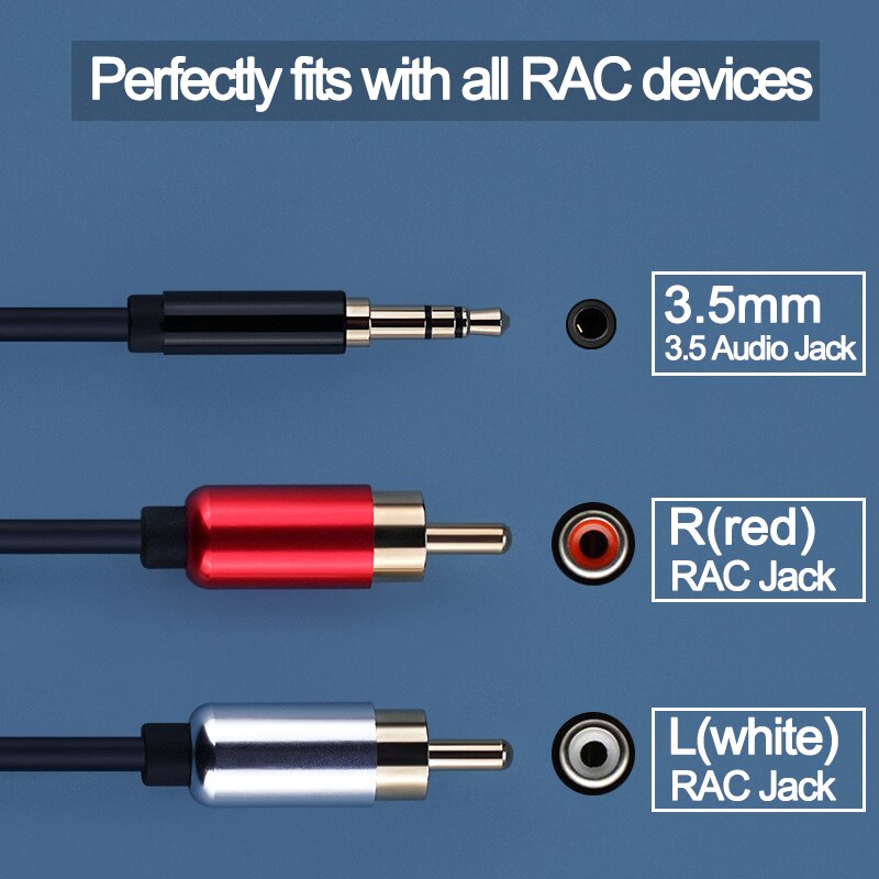2 rca  to 3.5mm jack audio aux kabel 3.5mm jack  to 2 rca hane adapter splitter för dvd-förstärkare tv pc rca kabel högtalarkabel