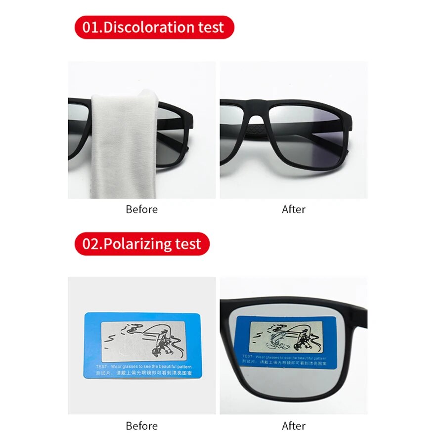 Mode Fotochromische Gepolariseerde Zonnebril Heren Dames Vintage Vierkante Heren Zonnebril Rijden Vissen Uv400 Tinten