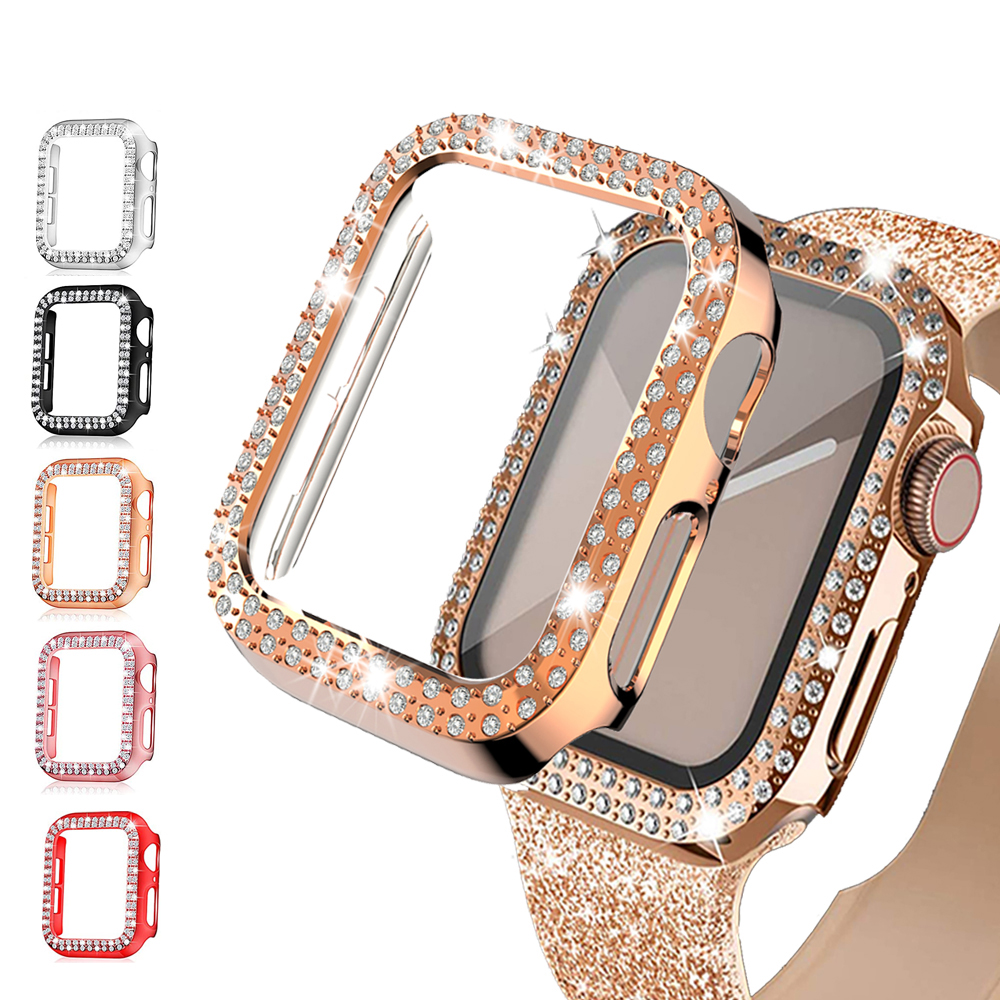 Coque en diamant pour Apple Watch, 41mm 45mm 44mm 40mm 42mm 38mm, Accessoires Bling Bumper Protector Cover, iWatch Series 3 5 6 se 7 8 9