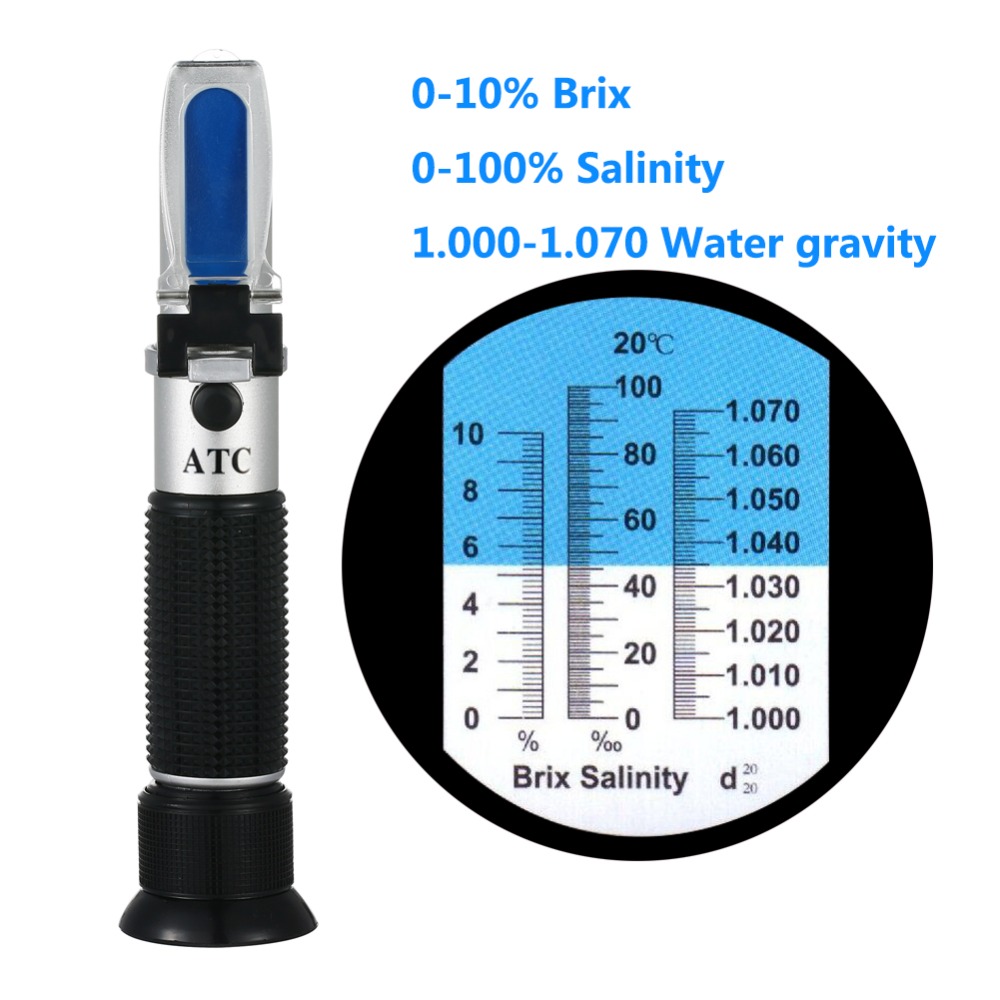 Medidor de salinidad del mar, refractómetro de concentración de agua salada para acuario, medidor portátil de cría de maricultura, 0 ~ 100%