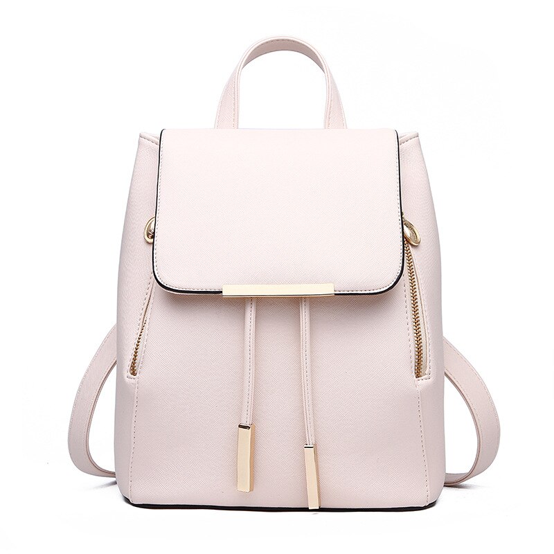 Arsmundi Women Backpack PU Leather College Casual Hasp Backpack Shoulder Book Bag For Teenager Girls Student: White