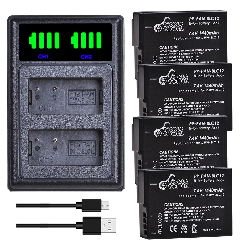 DMW-BLC12 BLC12E BLC12PP Dmw BLC12 Batterij Oplader Kits Voor Panasonic Lumix DMC-FZ200, FZ300, FZ1000, FZ2500, g5, G6, G7, GX8.: Charger and 4Battery