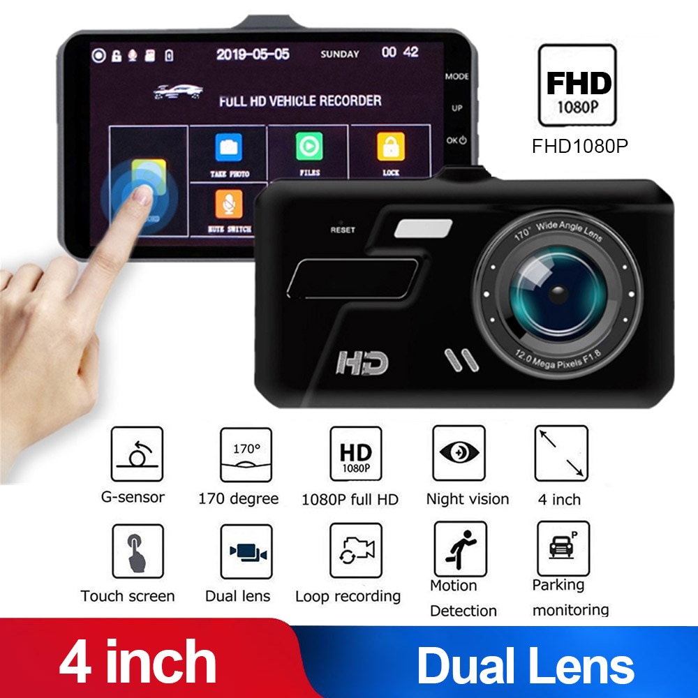 Vehemo Dual Lens Auto Camera Parking Monitor Dash Cam Full Hd Nachtzicht Auto Dvr Recorder Voor Touch Screen G -Sensor
