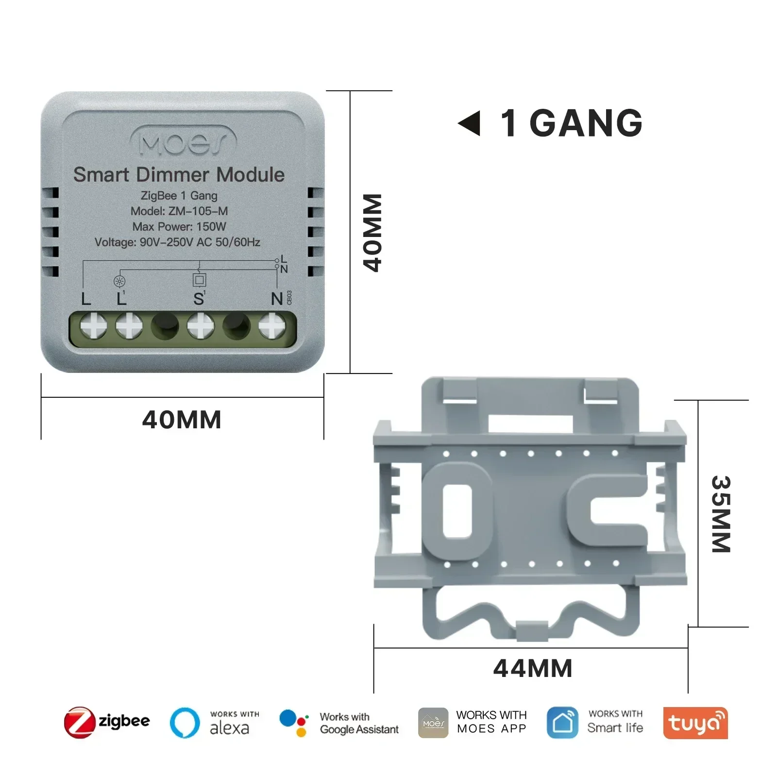 MOES Star Ring Series Mini Tuya WiFi/Zigbee interruptor inteligente módulo DIY interruptor de luz 1/2 Gang Control remoto trabajo Alexa Google Home: Rosa