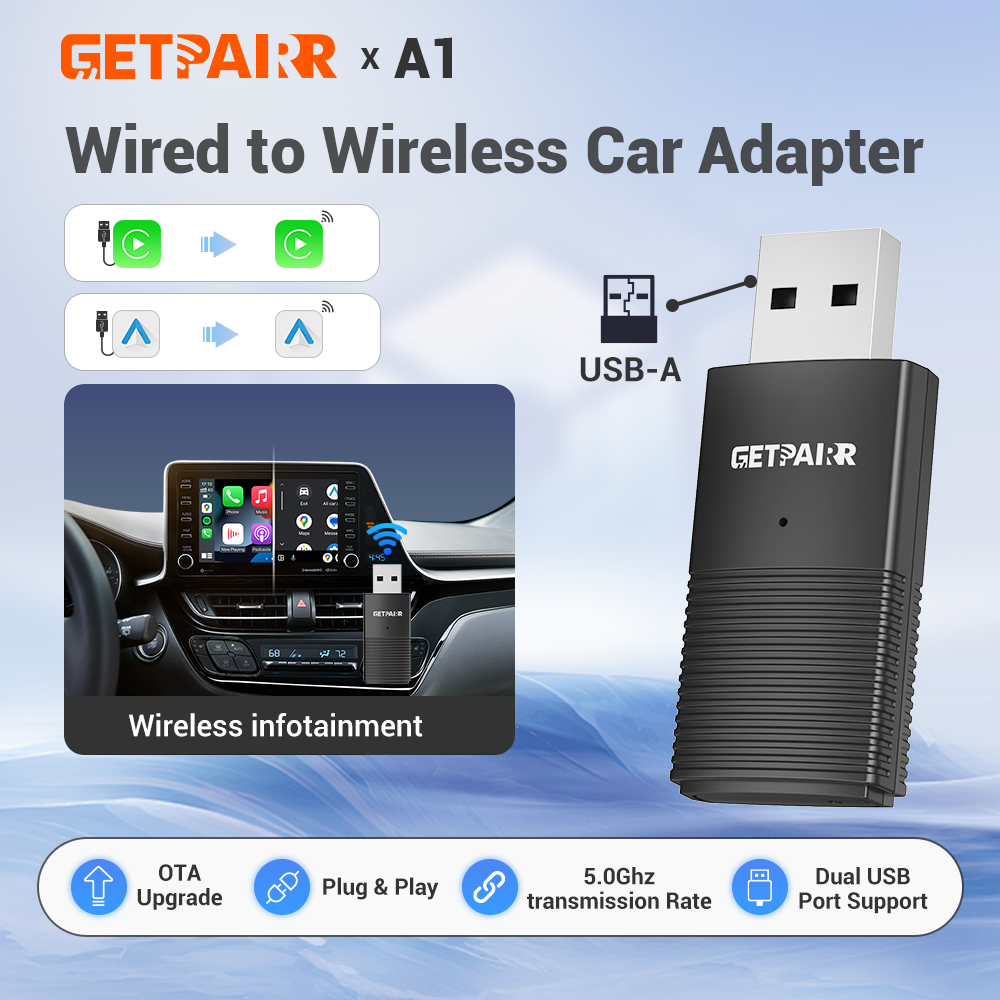 Getpairr A1 Bedraad naar Draadloos CarPlay en Android Auto Mini Adapter 2in1 Dongle voor 99% van Originele Bedrade Carplay/Auto Cars
