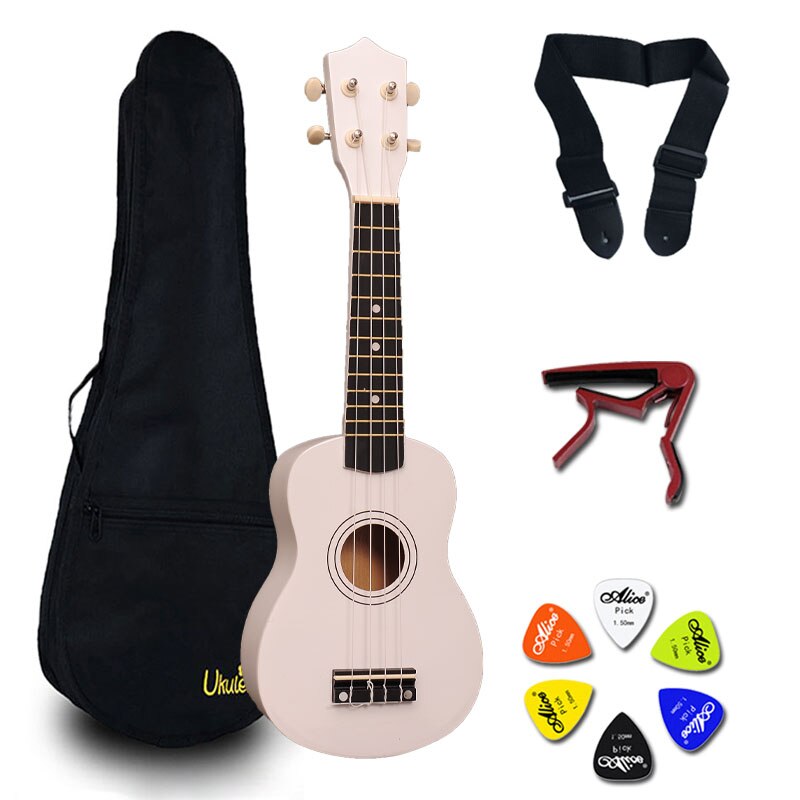 21 Inch Ukulele Hawaii Guitar Mini Guitar Ukelele Sets Bag Capo Strap Picks Kit Music for Kids 14 color UK001A: White with sets