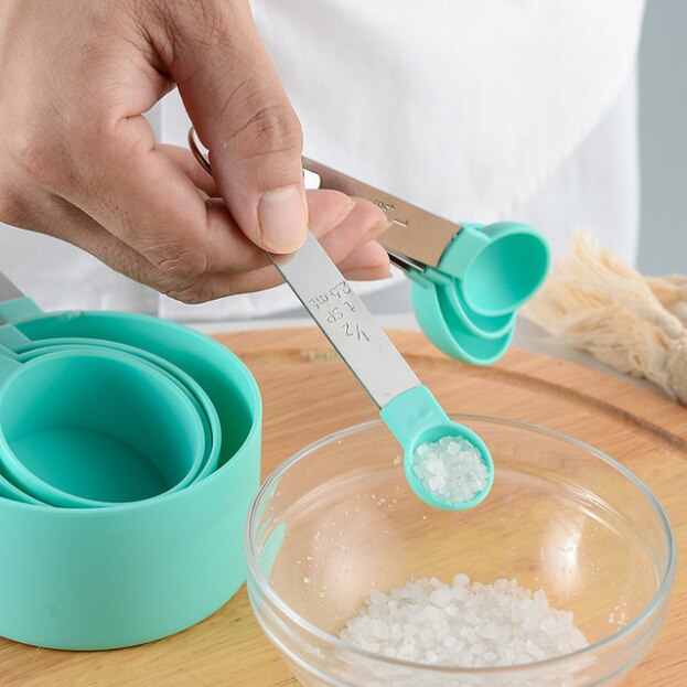 Cucharas multiusos para medir tazas, herramientas de silicona para hornear PP, accesorios de acero inoxidable/mango de plástico, utensilios de cocina, 4 Uds./8 Uds.