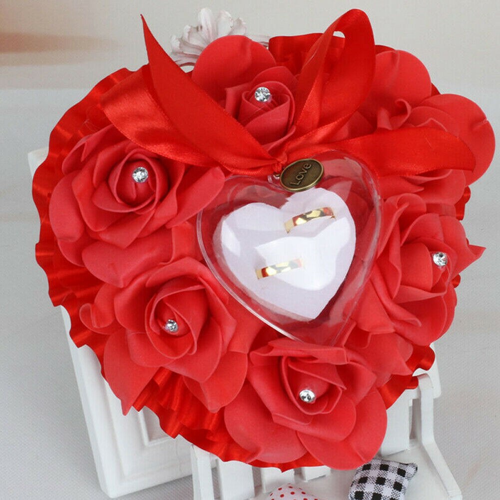 Mode Creatieve Romantische Bruiloft Rose Hartvormige Ring Box Toonder Holder Kussen Kussen