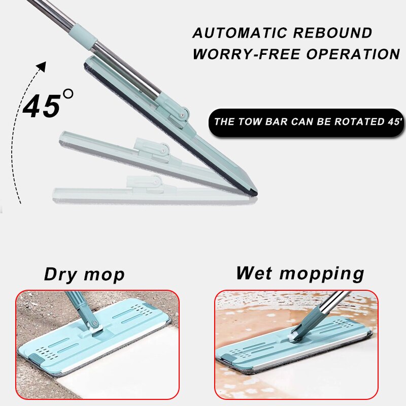 Automatic Spin Mop With Bucket Flat Squeeze Hand Free Wringing Magic Mop Microfiber Mop Pads Home Kitchen Floor Cleaning
