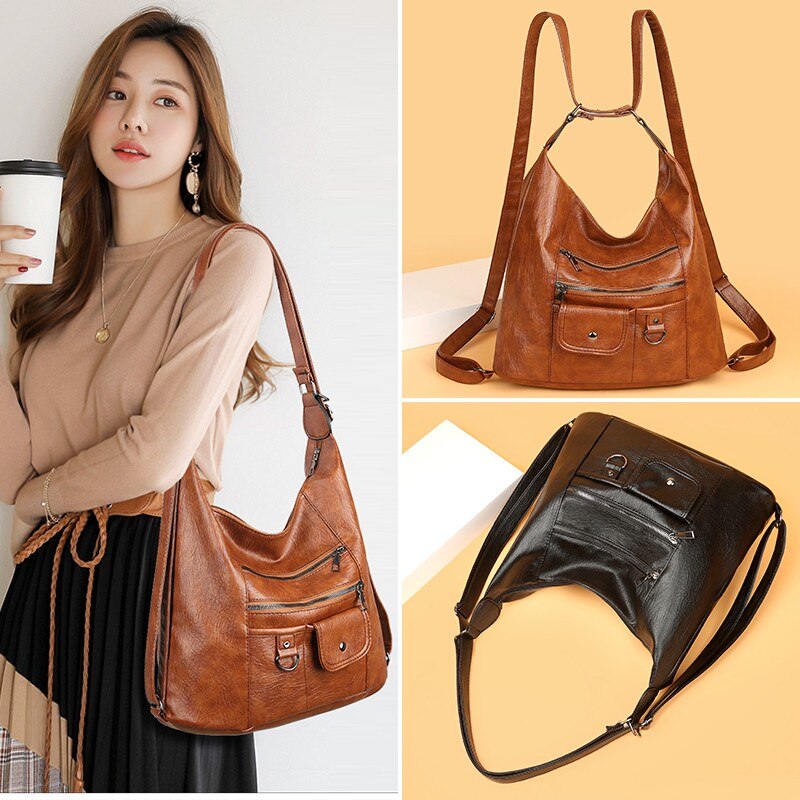 Multi-pocket Handbags PU Leather Shoulder Bags for Women High Capacity Crossbody Bags Bolsa Feminina