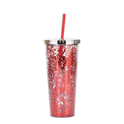 Color Sequins Tumblers Cup Straw Cold Cup with Lid Cups with Lids and Straws Mug Plastic Straight Cup Water Cups: 3